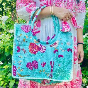 BRAND NEW Quilted Cotton Floral Printed Reversible Large Tote Bag Shopping Bag